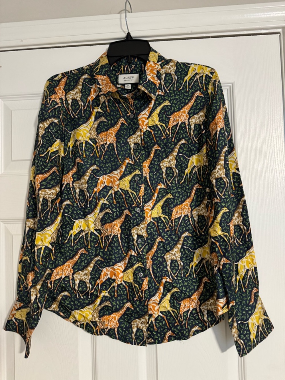 J. Crew Giraffe Print Button-Down silk Shirt - Green, Yellow, Orange